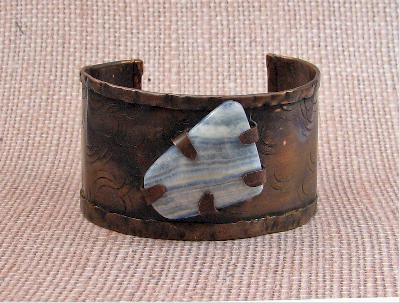 Copper Cuff with Blue Lace Agate Cabochon