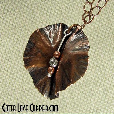 Leaf Pendant with Copper & Pewter Beads