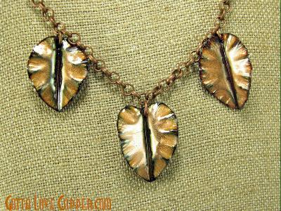 Three Enameled Leaves Pendant